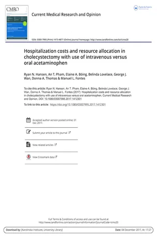 Hospitalization Costs and Resource Allocation in Cholecystectomy with Use of Intravenous Versus Oral Acetaminophen 封面